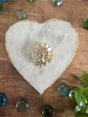 Gold Peacock Brooch with Pearlescent Stones